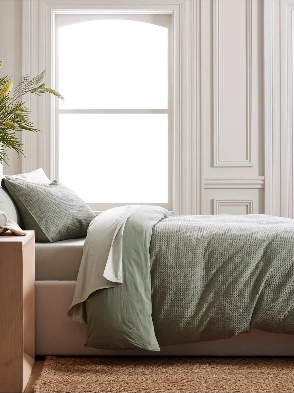 NWOT Olive Honeycomb 100% Organic Cotton Duvet Cover Set - Retail $114
